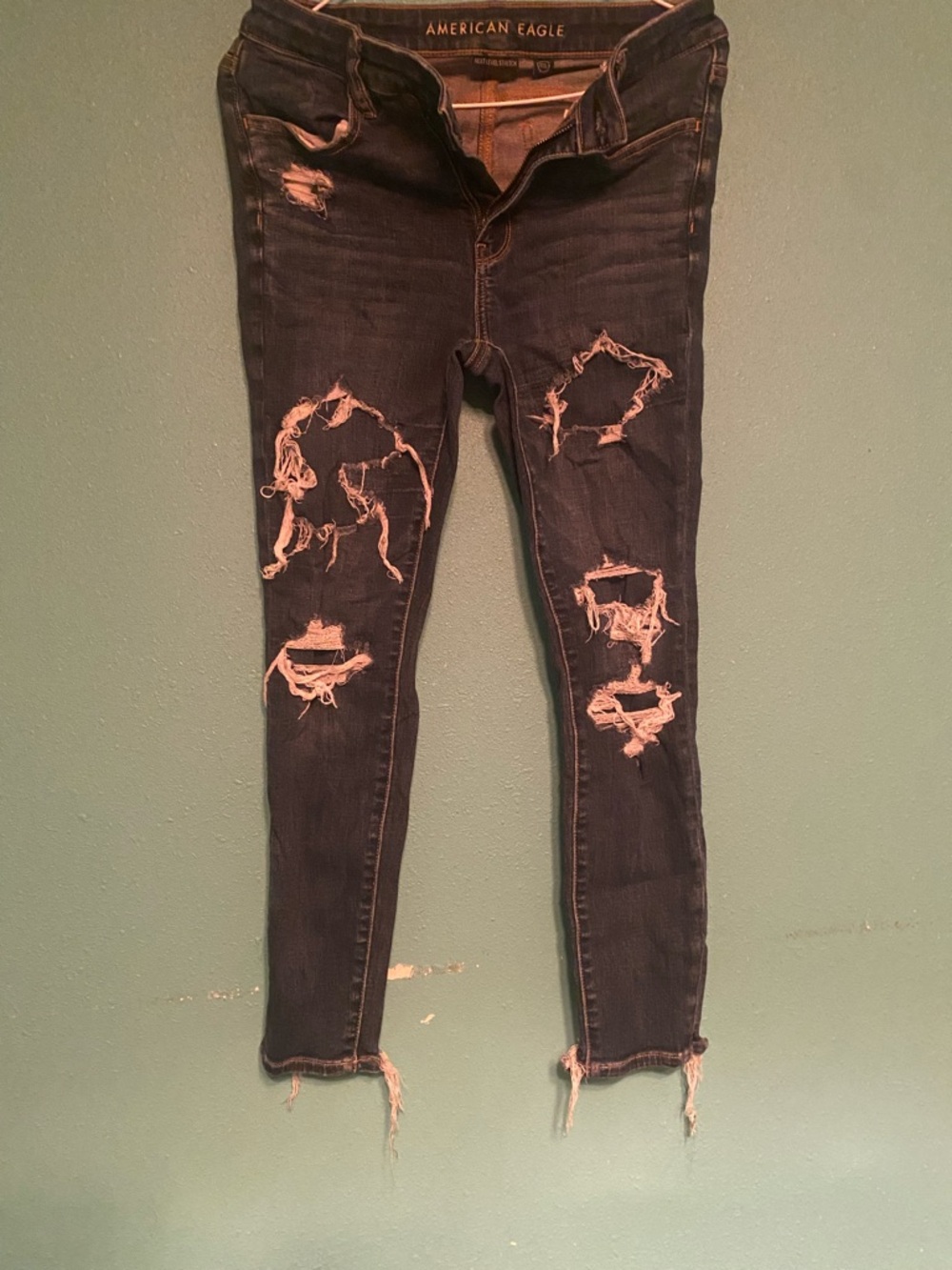 American Eagle Outfitters Dark Blue Distressed Skinny Jeans